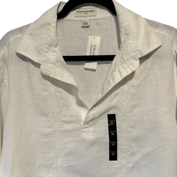 Banana Republic White 100% Linen Long Sleeve Shirt Tunic - Picture 8 of 13